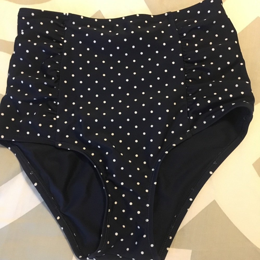 Aerie swim bottom navy blue with white polka dots